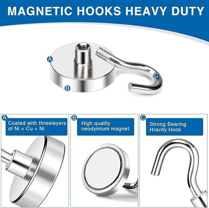 LOVIMAG Strong Magnetic Hooks, 40LBS Neodymium Magnets with Hooks, Cruise Must Haves for Travel, Magnetic Key Holder for Wall,Cruise Ships,Locker,Metal Door,Office,Kitchen,Classroom- 6 Pack