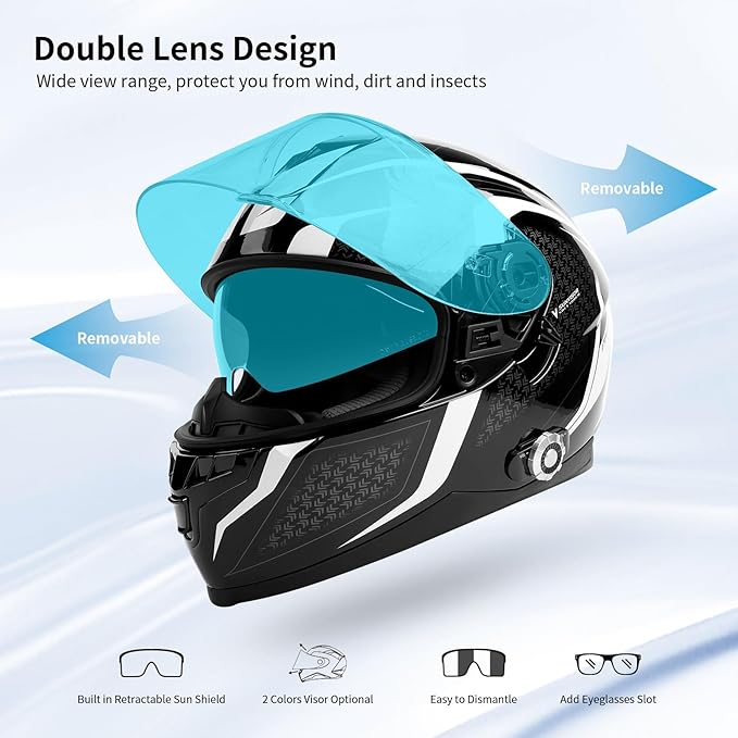 Full Face FreedConn Motorcycle Helmet Bluetooth 5.0 Integrated 2 Way Intercom DOT FMVSS-218 Rated Motorbike Helmet Communication with Dual Visor MP3 for Men Women New EPS