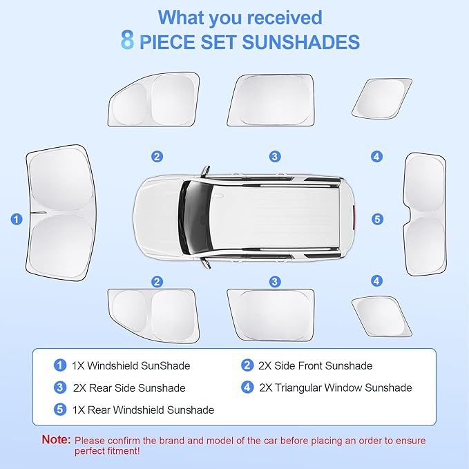 8pcs Car Window Shades for Chevrolet Tahoe 2015-2020 Accessories,Windshield Side Rear Full Sunshade,Sun Visor UV Blocking, Privacy Protection and Blackout for Camping Outdoor