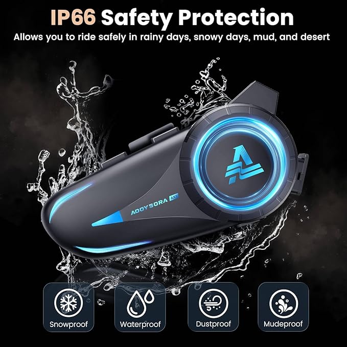 1200mAh Motorcycle Helmet Bluetooth Headset with Voice Assistant,Helmets Headset with IP66/V5.3/HI-FI Stero/Noise Reduction for Motorcycle Helmets,Single Ski/ATV/Bike
