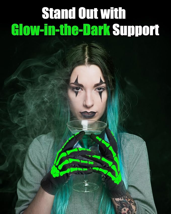 RIGWARL Skeleton Gloves Glow in The Dark, Touchscreen Riding Cycling Gloves for Men and Women, Breathable Motorcycle Glove