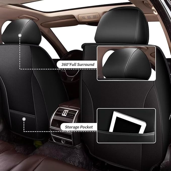 YORKNEIC Leather Car Seat Covers Fit for Hyundai Kona 2018-2025: 5 Seats Full Set Seat Covers - Waterproof Auto Seat Protector Compatible Airbag (Black&Grey)