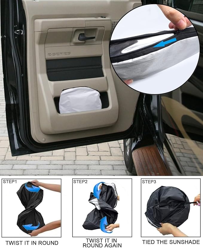 Front Windshield Sunshade fit for Ford Econoline E-Series Van 1992-2025 & Motorhome E-150 E-250 E-350 E-450 UV Ray Reflector Foldable Automotive Windshield Sunshades |Keeps Your Vehicle Cool|