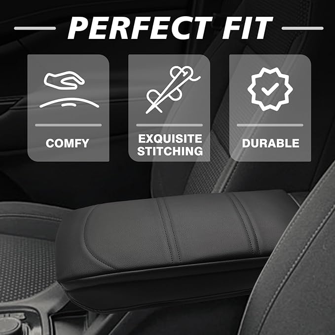 Muslogy Center Console Cover 1-Inch Extra Thick Armrest Pad Compatible with 2017-2023 GMC Acadia Arm Rest Cushion Padding Anti-Scratch Console Leather Lid Protector