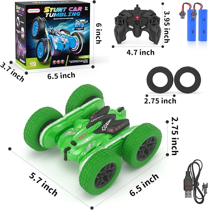 Remote Control Car, RC Cars, RC Stunt Car Toys New Upgraded Strip Light & Headlight, 6000mAH, 4WD 360° Rotating, Double Sided, Toy for Boys Girls Christmas Birthday Gift