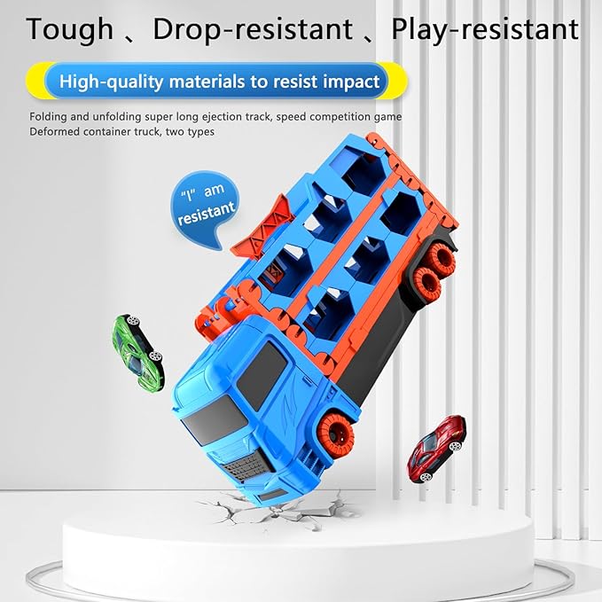 Toy Truck for Kids,Transport Truck with Cars,Garage Storage Toy,Portable Foldable Truck Toy with 59-FT Race Track and 8 Die-Cast Cars,Kids Toys Xmas Gifts for Age 3 4 5 6+ Years Old Boys Girls