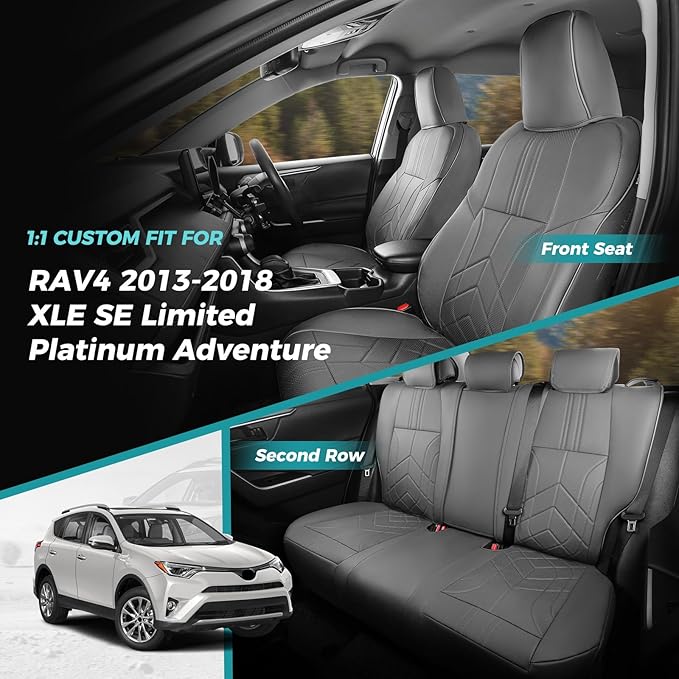 for Toyota RAV4 Seat Covers 2013 2014 2015 2016 2017 2018 RAV 4 XLE SE Limited Platinum Adventure (not for LE&Hybrid) - Custom Leather Car Seat Covers Full Set - BlackGrey