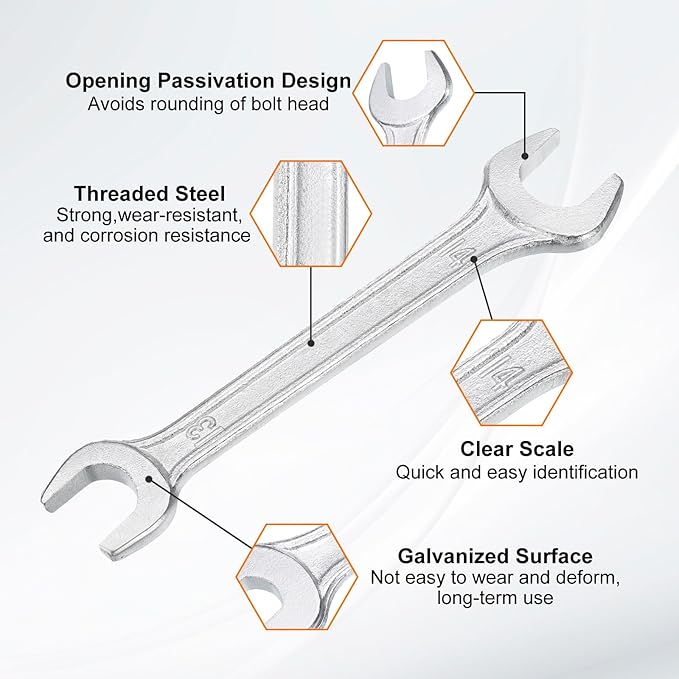 HARFINGTON 5pcs Double Open End Wrench 13mm x 14mm Metric 15 Degree Offset Angle Small Flat Head Wrench Galvanizing Open Ended Spanner for Automotive Repair Furniture Assembly