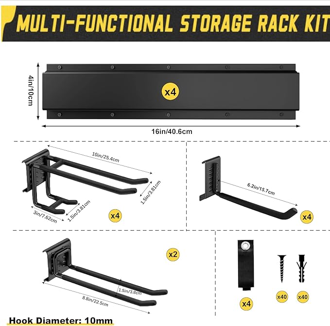 64'' Garage Tool Organizer Wall Mount, 18 PCS Adjustable Garden Tool Hanger Rack, Garage Hooks Heavy Duty, Shovel Holder Wall Mount, Storage Hooks for Hanging in Garage