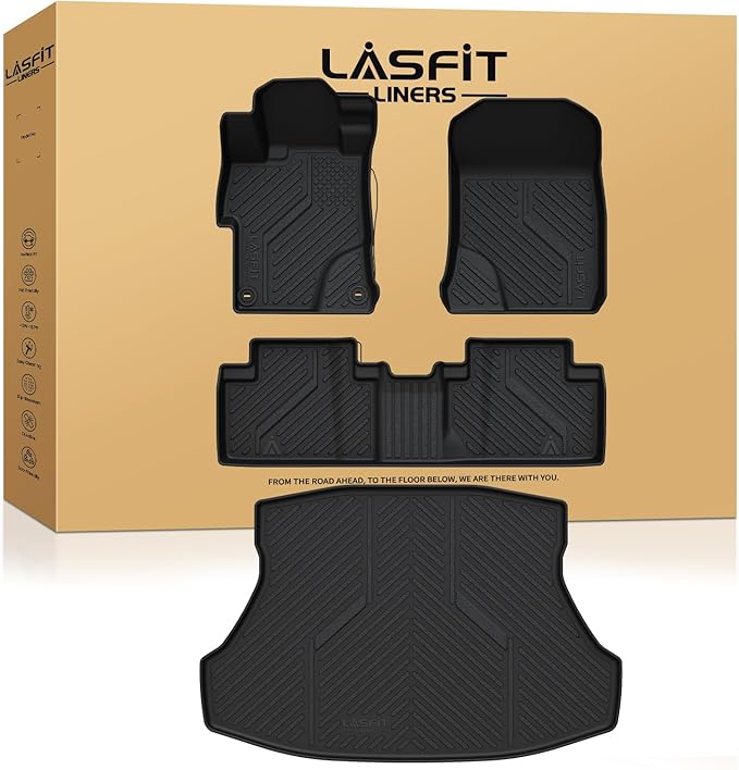 LASFIT Floor Mats & Trunk Mat for Honda Civic & Civic Si 2012 2013 2014 2015 (Fit Sedan, Not for Coupe), All Weather TPE Custom Fit Floor Liner, 1st & 2nd Row & Cargo Mat, Black