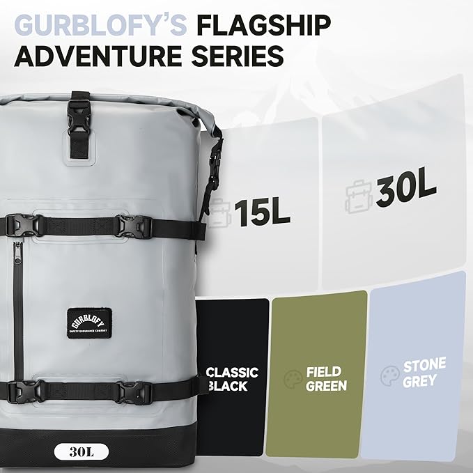 Motorcycle Tail Bag, 30L Waterproof Motorcycle Saddle Bag, 2 Size and 3 Color Options Luggage Bag, PVC Travel Bag, Rear Seat Bag, Stone Grey GT-30GRY