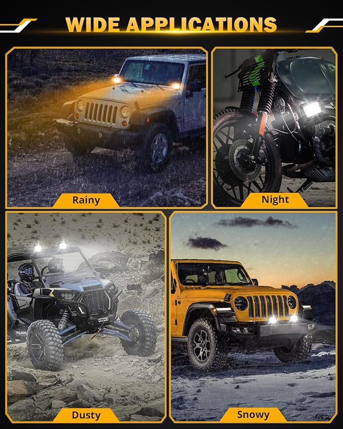 Auxbeam 4 Inch LED Pods Strobe Pod Light Bar, 120W Amber White 6 Modes Fog Light Spot Offroad Driving Lights, 12000LM Triple Row Memory Function with Wiring Harness Kit - 2 Pack
