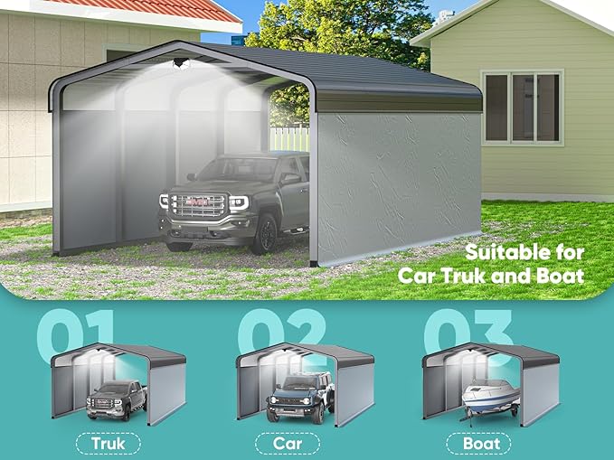 Metal Carport,Carport Canopy 12x20 Heavy Duty All Weather,Car Tent Garage with Galvanized Metal Roof,Metal Car Port for Snow,Outdoor Car Shelter