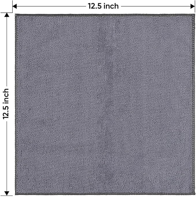 HOMEXCEL Microfiber Cleaning Cloth 12 Pack, 12.5 x 12.5 inch Microfiber Towels for Cars, Ultra Absorbent Car Washing Cloth, Lint Free Streak Free Cleaning Rags for Car, Kitchen, and Window (Grey)