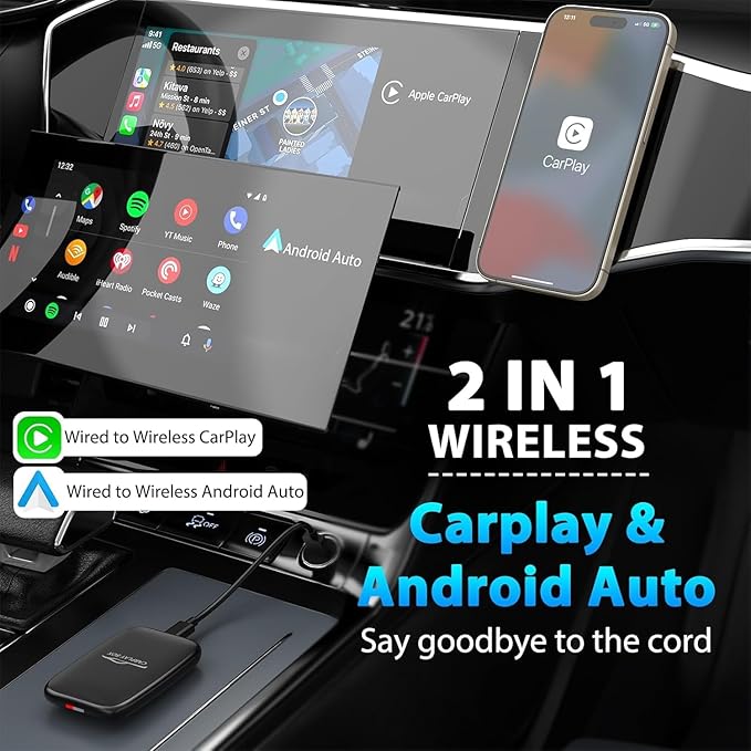 2025 Upgraded Wireless Carplay and Android Auto Dongle Support Netflix/YouTube,Car Play Ai Box with USBA-C and USBC-C Cable for iPhone Android,Convert Wired to Wireless CarPlay Stream to Your Car