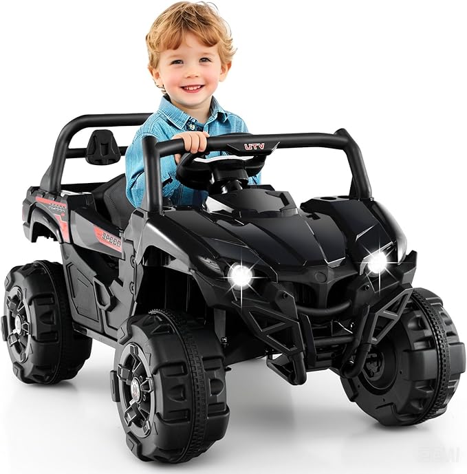 OLAKIDS 12V Ride on Car UTV, Battery Powered Off-Road Kids Electric Vehicles with Remote Control, Music, Horn, MP3, Lights, 3 Speeds, Soft Start, Ride on Truck for Boys Girls (Black)