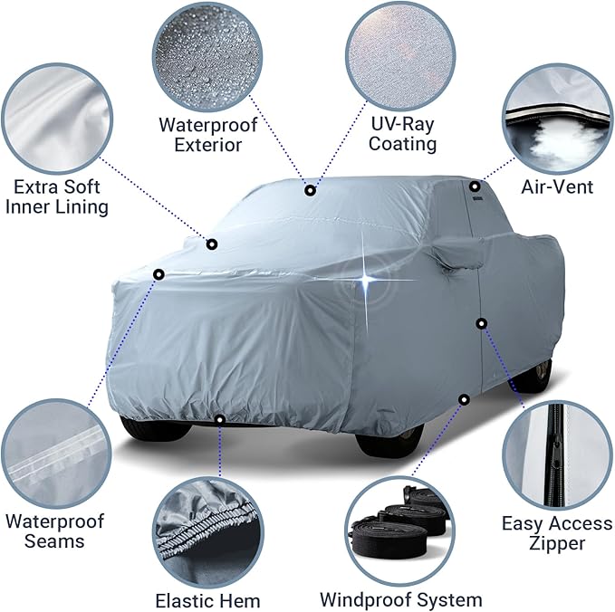 iCarCover Fits 2009-2024 F-150 SuperCrew Cab, 6.5 ft Regular Bed Ford Truck Cover Automobiles Form-Fit Padded Full Exterior Waterproof Automobiles Protection Covers