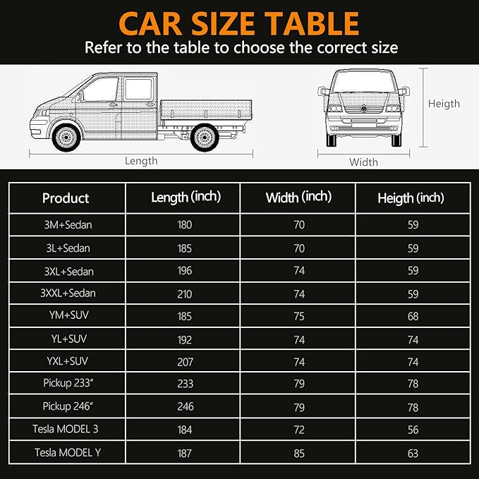 Pickup Truck Cover Waterproof All Weather, Outdoor Sun UV Rain Pickup Protection,6 Layer Heavy Duty Truck Cover, Length Up to 246 Inch(246"*79"*78")
