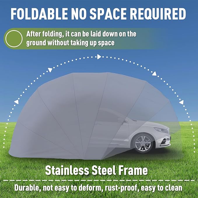 Stainless Steel Carport, Foldable Retractable Garage, Heavy Duty Mobile Carport, Semi-Automatic Outdoor Shelter, All-Weather Weatherproof RV Cover, for Parking Lot, Yard, Grey