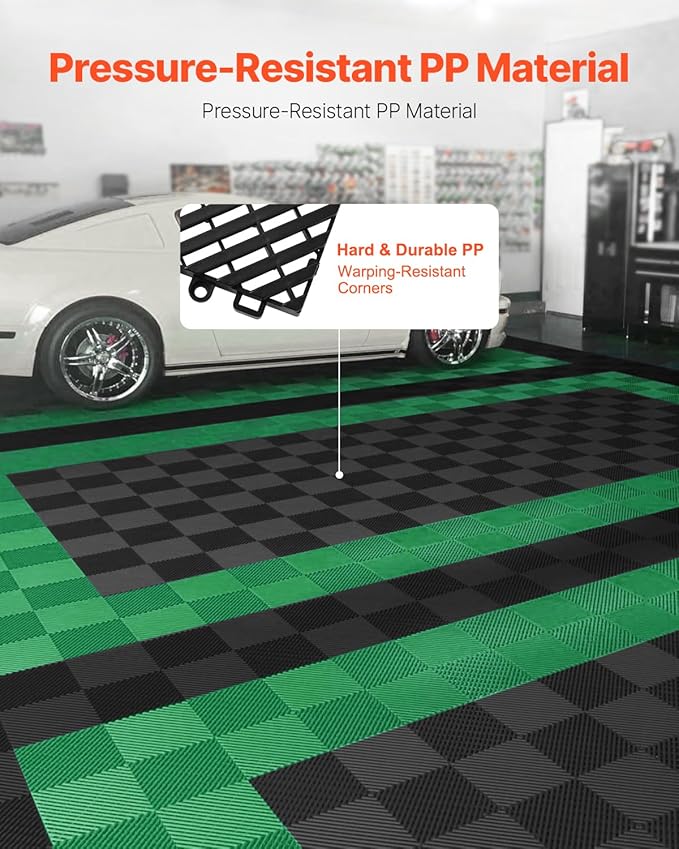 VEVOR Interlocking Drainage Mat, 12” x 12” Modular Interlocking Cushion, 50 Pcs Splicing Drainage Mats, Non-Slip Black PP Drainage Floor Tile and Shower Mat, for Garage, Garden, Kitchen & Outdoor