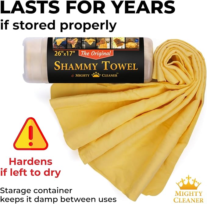 Premium Shammy Cloth for Car Drying - 26”x17” - Super Absorbent Chamois Towel for Car - Scratch-Free, Reusable & Soft