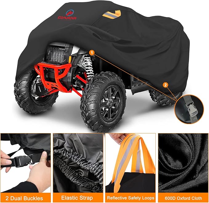 Comnova ATV Cover for 4 Wheelers - 101 Inch ATV Covers 600D Heavy Duty & Waterproof, Outdoor Four Wheeler Quad Cover All Weather Large for Polaris, Kawasaki, Arctic Cat, Honda, Yamaha and More