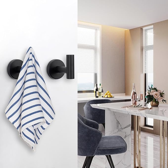 NearMoon Bath Towel Hooks- SUS 304 Stainless Steel Robe Hook Holder, Heavy Duty Coat Hook for Bathroom Livingroom Hotel Kitchen Garage, Wall Mounted (Matte Black, 3 Pack)
