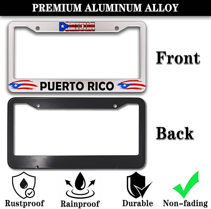 License Plate Holder for Women Multicolor License Plate Frames for Men Boricua Puerto Rico Aluminum Metal Car Accessory 2 Pack with Screw Covers Set