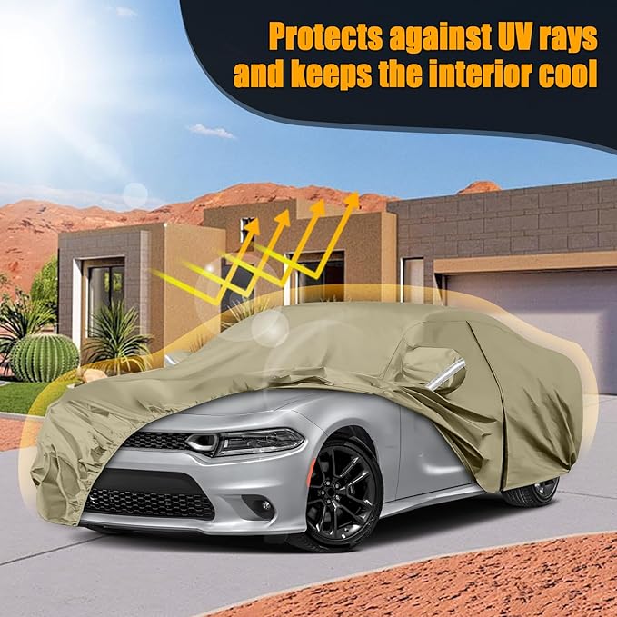 Waterproof Car Covers Replace for 2006-2025 Dodge Charger/Chrysler 300 300C, Multilayer Heavy Duty with Cotton Liner All Weather Car Cover with Zipper Door, Windproof Bands for Snow Rain Protection