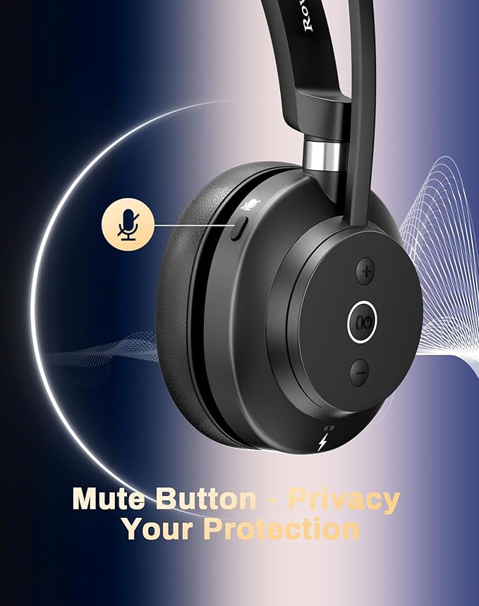 Wireless Headset with Mic for Work, Bluetooth 5.3 Headphones with Microphone, Headset with Microphone for PC, Wireless Headphones with Charging Base for Office, Call Center, Cell Phones