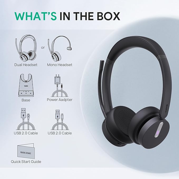 Yealink WH64 Mono Teams Wireless Headset, DECT & Bluetooth Dual-Mode 606 ft Range Headphones with 3X Mic, 26 Talk Time, Office Work Headset for Desk IP Phone, PC,Cell Phone