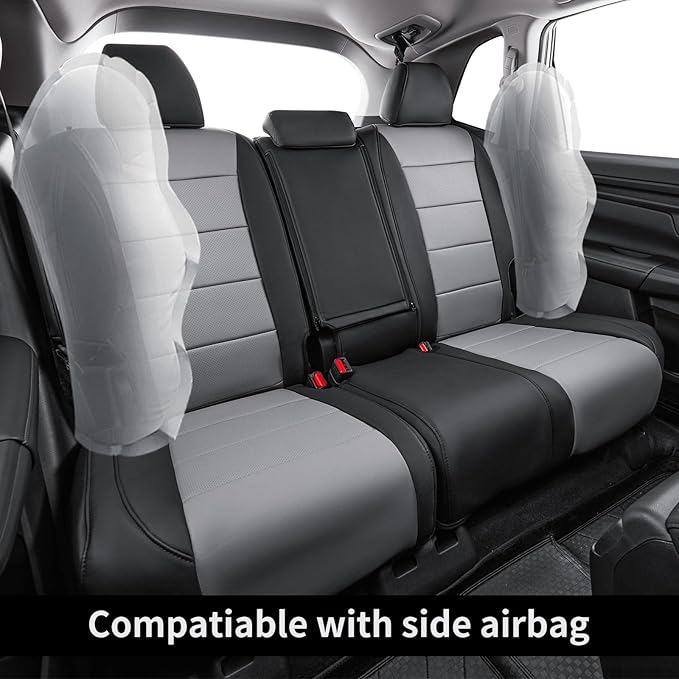 Coverdream CRV Leather Seat Covers Custom Fit for 2023-2025 2026 Honda CR-V LX,EX,EX-L,Sport Series,Hybrid,Trailsport,Fully Covered,Airbag Compatible Waterproof Car Seat Protector(Full Set,Black/Gray)