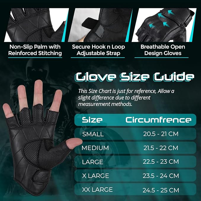 aasportx Motorcycle Gloves - Men's Leather Motorbike Gloves with Touchscreen Function - Non-Slip Pads for Men & Women