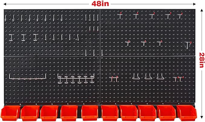 Ultrawall Pegboard Wall Organizer, Black Metal Pegboard Panels, Garage Storage System with Hooks and Storage Bins, 59pcs