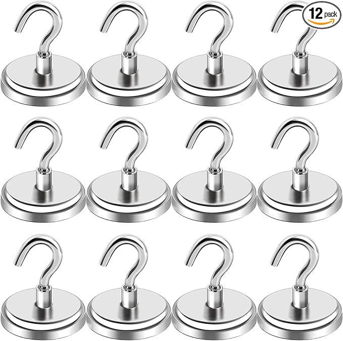 LOVIMAG 100LBS Heavy Duty Magnetic Hooks, Strong Neodymium Magnet Hooks for Hanging, Rare Earth Magnets with Hooks for Locker Accessories, Kitchen, Classroom, Office, Ceiling,Cruise Cabins, etc-12pcs