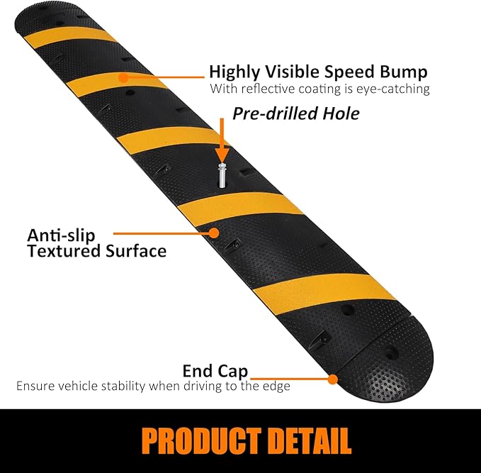 84'' Rubber Speed Bump, 1 Pack 2 Channel Modular Heavy Duty Speed Bumps Humps 25000 lbs Load Capacity, Cable Protector Ramp with 2 End Caps for Asphalt Concrete Gravel Driveway Road