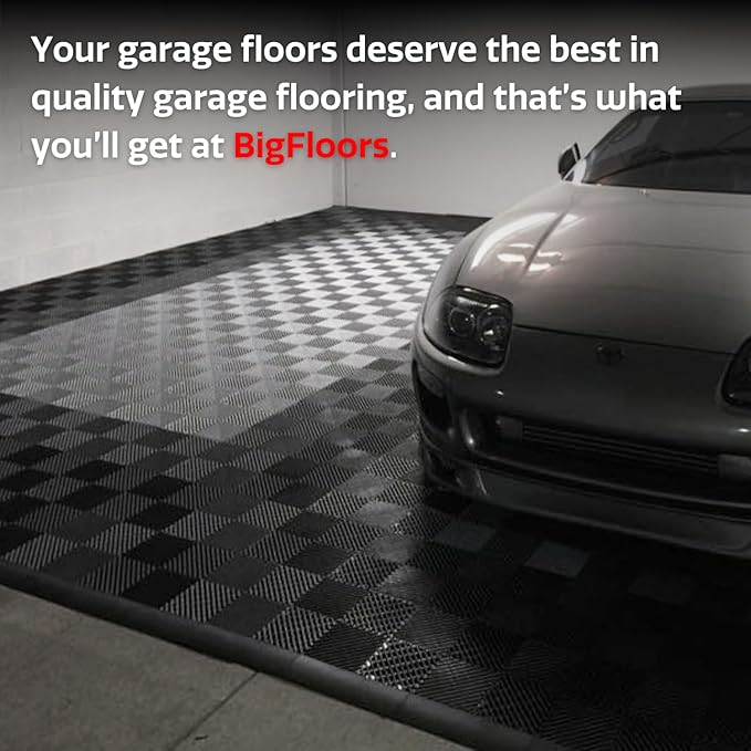 Big Floors RaceDeck Free-Flow Interlocking Garage Flooring Tiles, Non-Slip, Self-Draining, Heavy-Duty, High-Impact Copolymer, Easy Install (Graphite, 48 Pack of 12 x 12" Tiles)