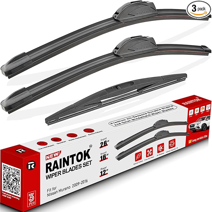 Windshield Wiper Blades Replacement for 2009-2016 Nissan Murano Original Factory Quality Front Rear Wipers Blade Set for My Car - 26" 16" 12" (Pack of 3)