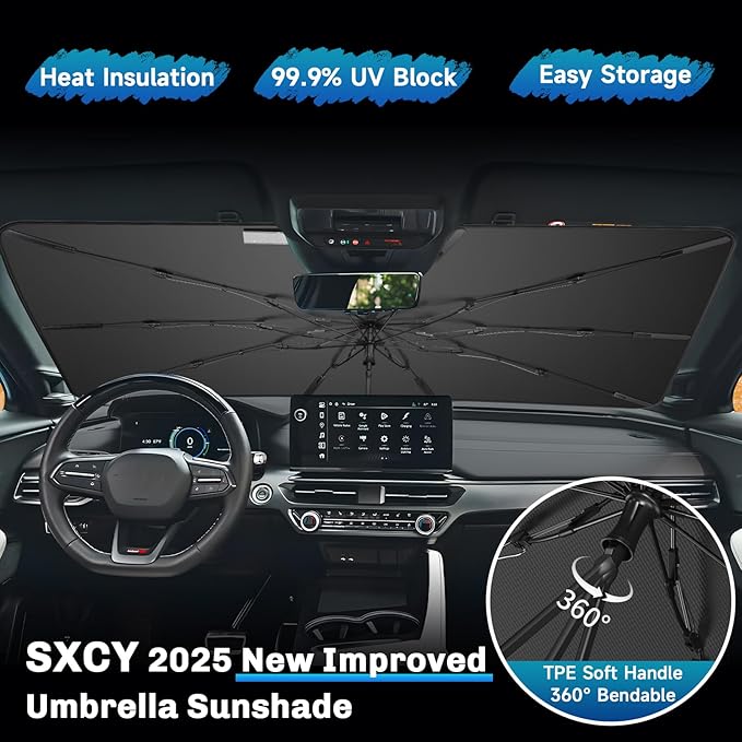 SXCY for 2024 2025 Acura ZDX Windshield Umbrella Sunshade [Easier Foldable] for 2025 Acura ZDX Accessories 2025 ZDX Sunshade Umbrella for 2025 ZDX Windshield Sun Shade Umbrella