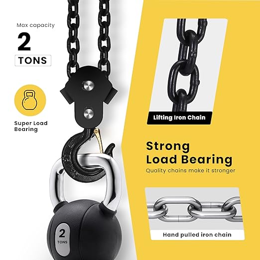 SPECSTAR Hand Chain Hoist 2 Ton 4400 Lbs Capacity 10 Feet with 2 Heavy Duty Hooks, Manual Chain Fall for Warehouse Building Automotive Machinery Red