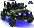 INFANS Kids Ride on Car Truck with 2.4G Remote Control, 12V Battery Powered Electric Cars for Kids w/3 Speeds, Battery Display, LED Lights, Safety Belt, Music & Horn, Bluetooth/FM/USB (Dark Black)