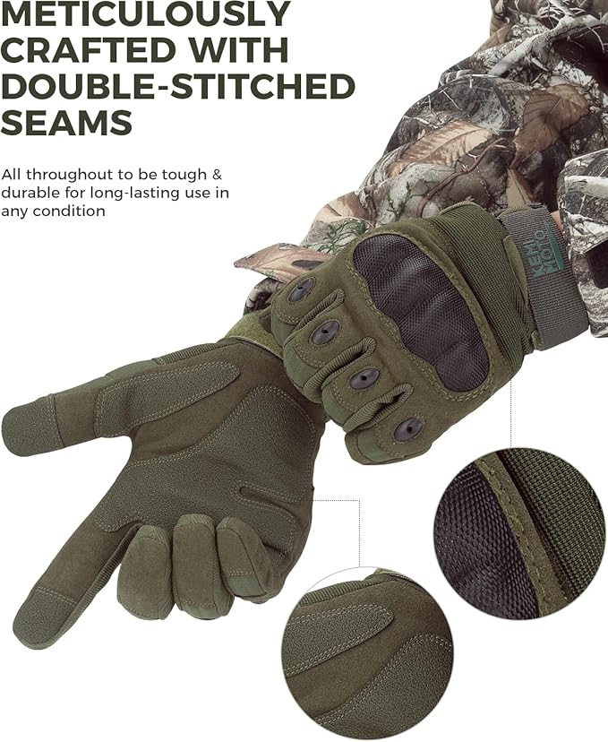 KEMIMOTO Tactical Gloves for Men, Touchscreen Motorcycle Gloves with Hard Shell & Palm Padding for Sports Motorcycle Cycling Tactical Airsoft Paintball Hunting Hiking Camping Climbing