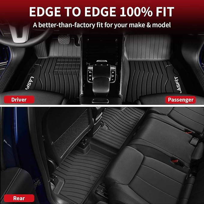 LASFIT Floor Mats for Mercedes Benz GLB 250/35 AMG 2025 2024 2023 2022 2021 2020, All Weather TPE Custom Fit Floor Liners for Mercedes Benz GLB250 & GLB35 AMG 1st & 2nd Car Mats, Black