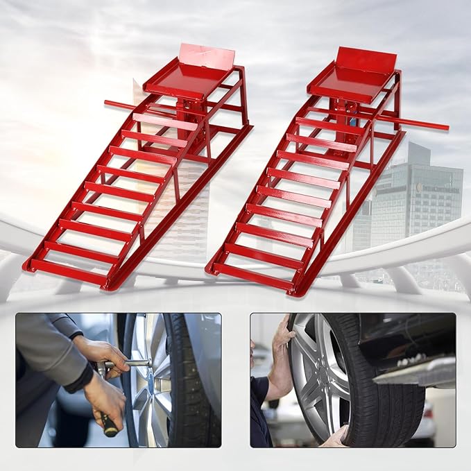 5 Ton 2 Pack Hydraulic Car Ramp Elevator 10000 Lbs for Auto Car Truck Trailer Garage Service Vehicle Ramp Lift Jack Hydraulic Lift (Red)