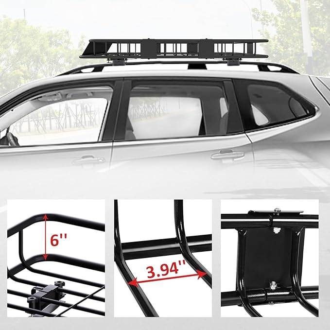 FORWODE Roof Rack Carrier Basket, 64" x 39" Rooftop Cargo Carrier Basket with 250 Lbs Capacity, Rust-Proof Steel Heavy Duty Car Top Luggage Basket