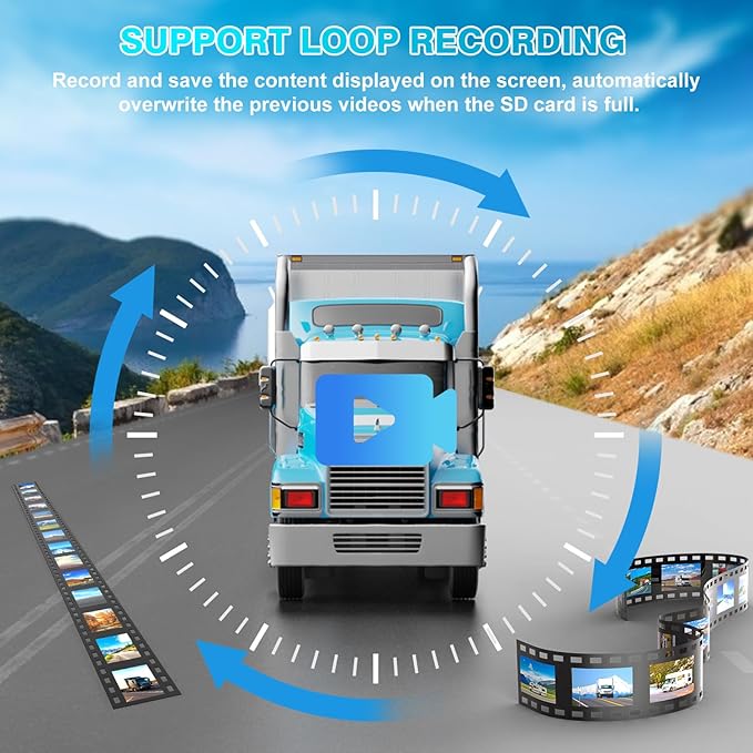 Fookoo HD 1080P 10" Wireless Backup Camera System, 10-inch Quad Split Screen Monitor w/Recording, IP69 Waterproof Side Rear View Cameras, Digital Signal, Parking Lines for RV/Truck/Trailer