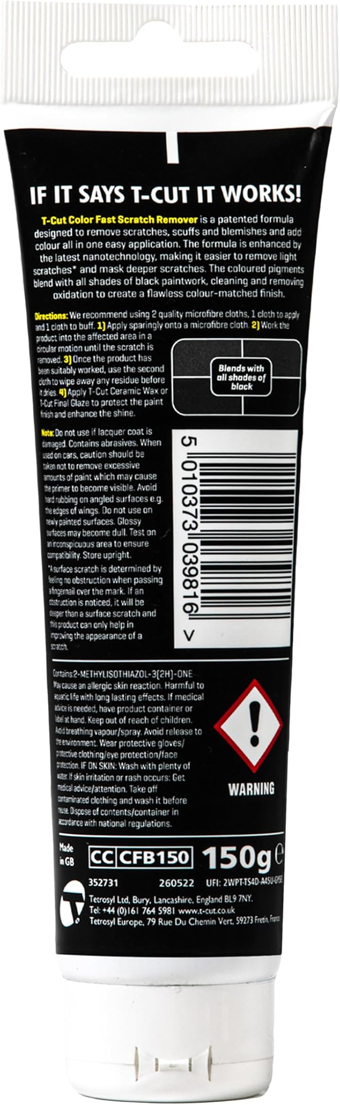 T-Cut Black Scratch Remover, Color Fast Car Wax Polish Color Enhancer, 5.3 Oz