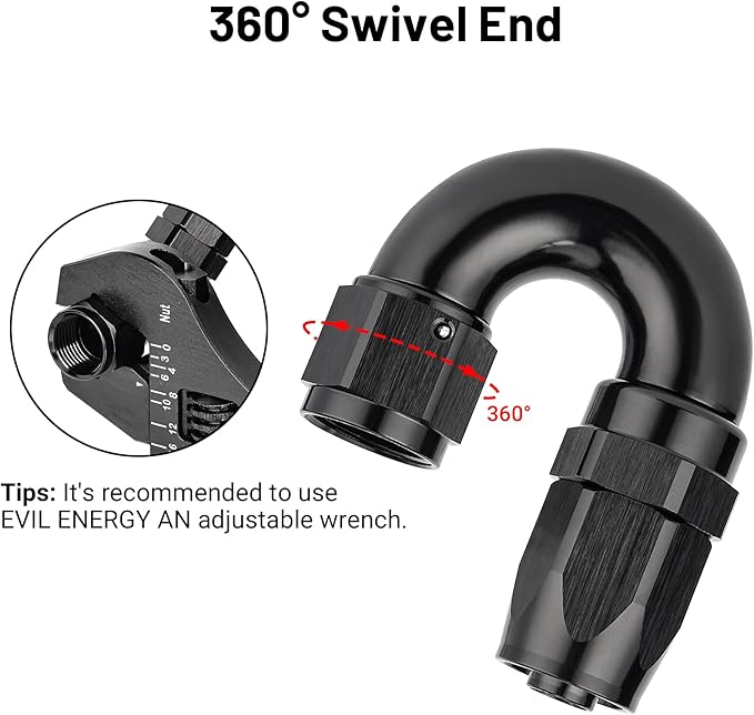 EVIL ENERGY 8AN 180 Degree One Piece Full Flow Hose End Fitting Swivel For CPE Braided Hose