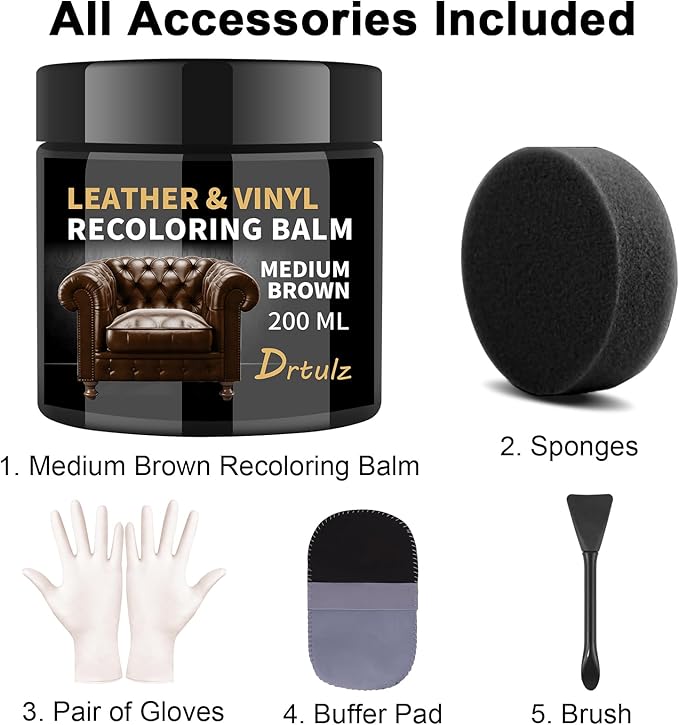 Leather Recoloring Balm, Leather Color Restorer Conditioner, Leather Restorer for Couches Paint, Leather Scratch Remover, Scratch Leather Faded Repair Kits for Vinyl Furniture (Medium Brown, 200ML)