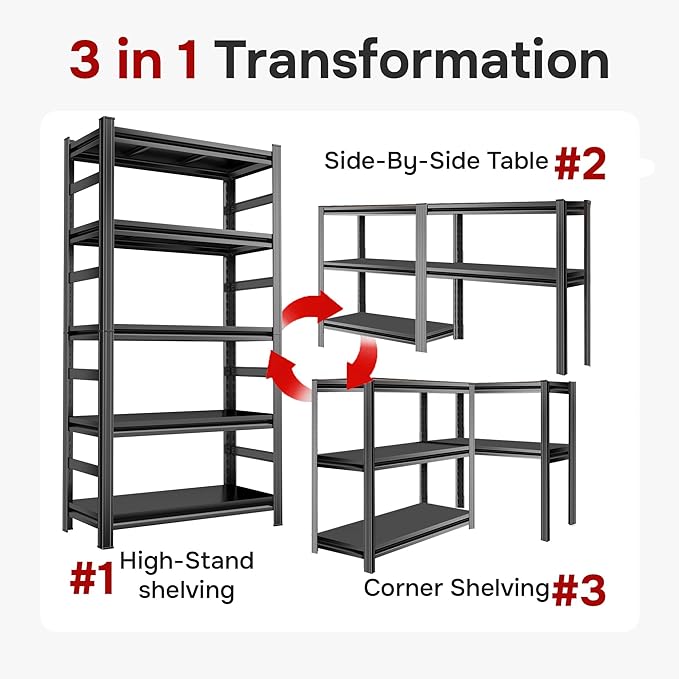 72" H Garage Shelving Unit 3500 LBS Heavy Duty Storage Shelves, Adjustable 5 Tier Metal Shelving Uni for Storage, Utility Shelves for Garage,Workshop, Basement, Home Office 72" Hx35.4 Wx15.7 D